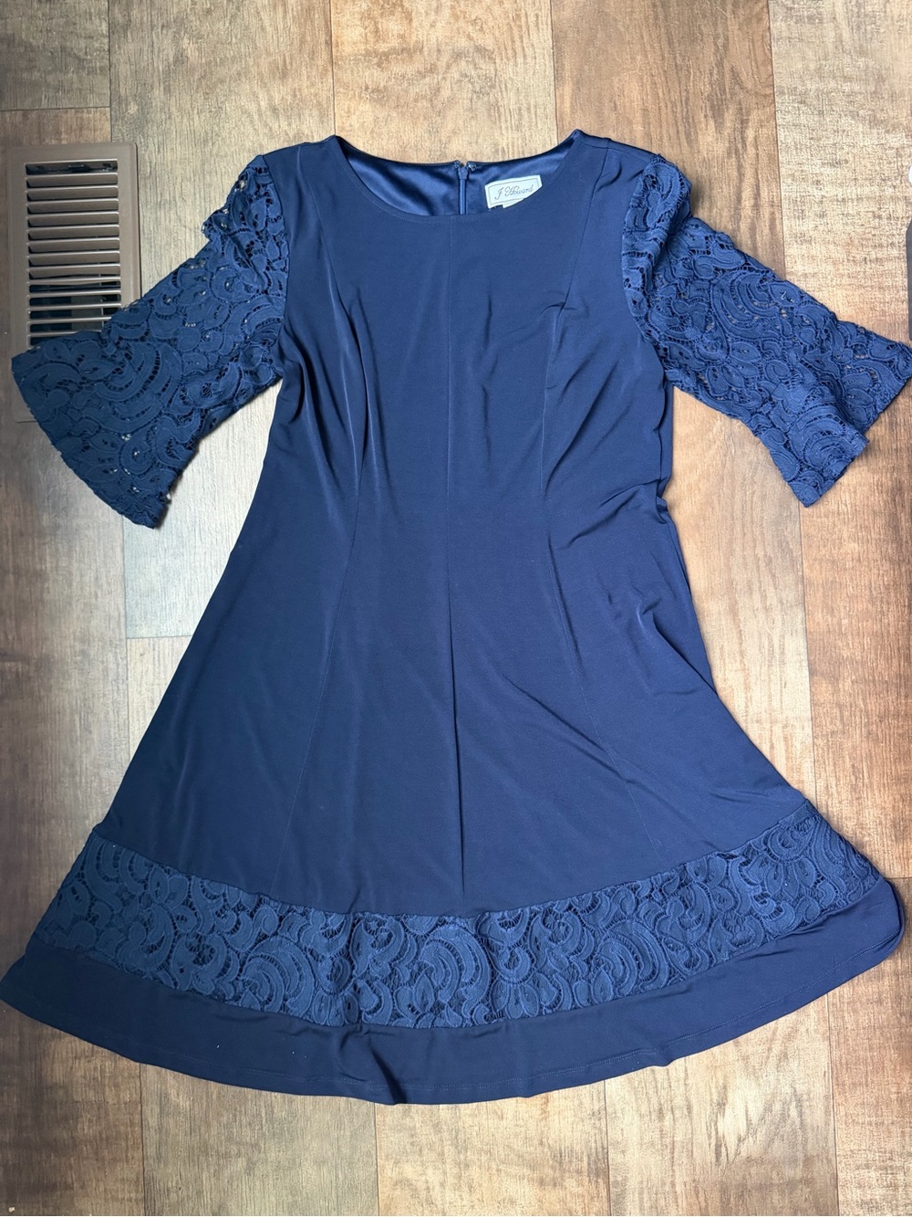 J. Howard Navy Lace Bell Sleeve Fit & Flare Dress Size 14 #011